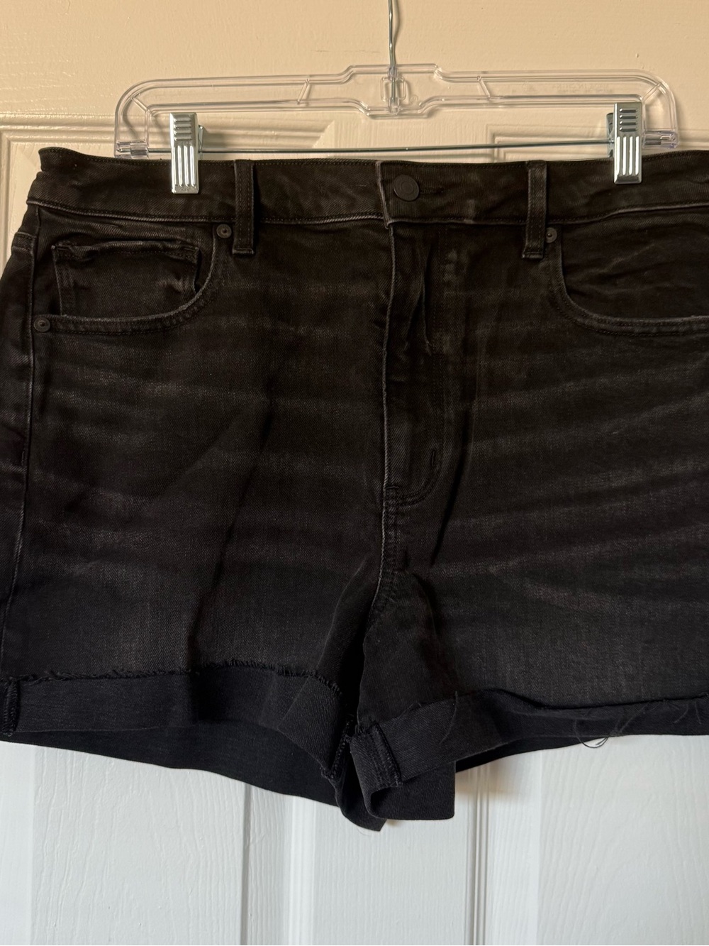 American Eagle Outfitters Black Denim Roll-Cuff Shorts
